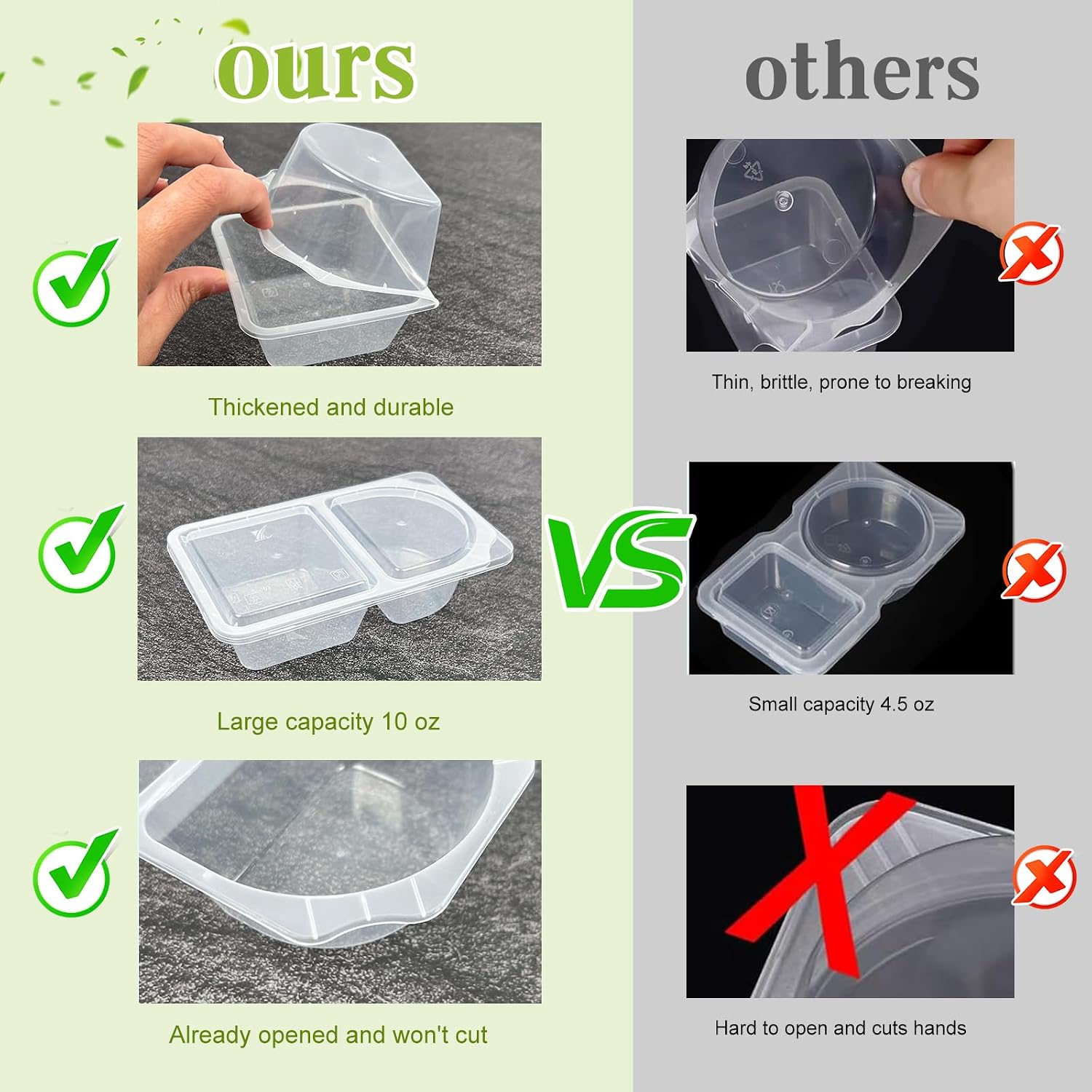 40 Pcs 10 OZ Double Compartment Snack Containers with Lids