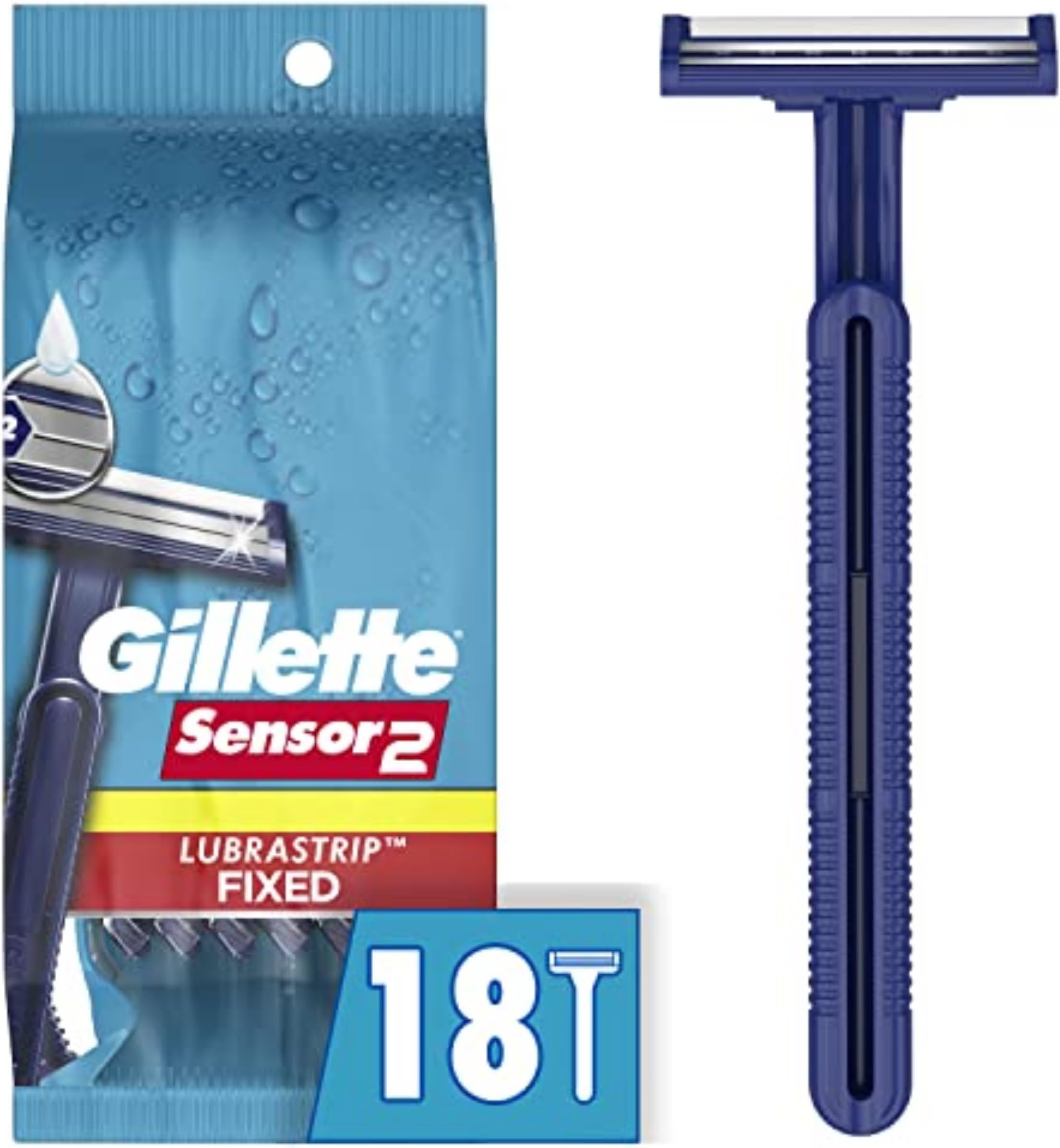 Gillette Sensor2 Disposable Razors for Men, Water Activated Lubrastrip to Help Avoid Skin Irritation, 18 count