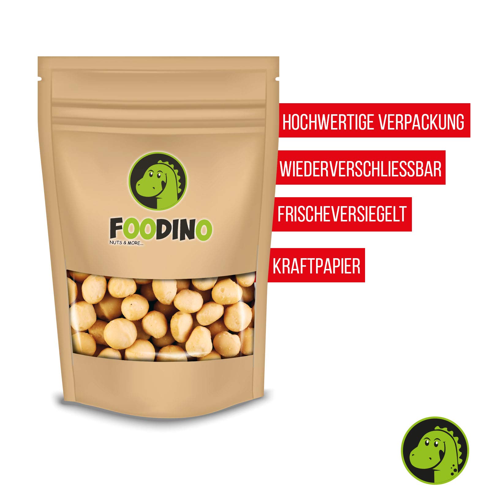 Macadamia naturbelassen ungeröstet ungesalzen roh Macadamianüsse ohne Schale Macadamianuss unbehandelt 100% Natural 500g - 5kg Macadamianusskerne wiederverschließbar Premium Qualität FOODINO (1kg)