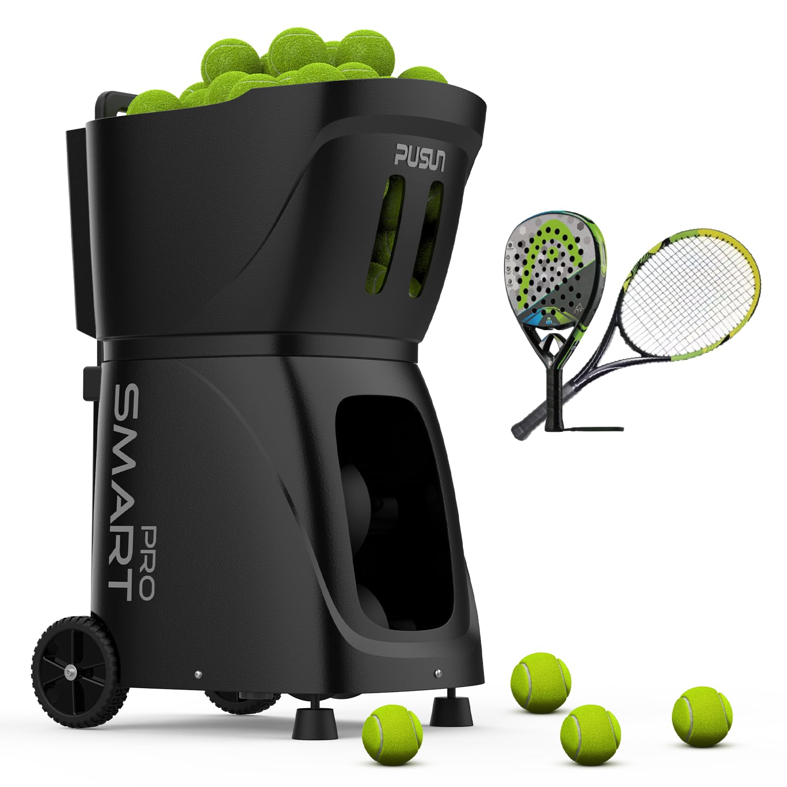 PUSUN PT-Smart Pro - Máquina de pelotas de tenis, lanzador de tenis de pádel para entrenamiento profesional, taladro AI/programación/aleatorio, triple control a través de aplicación/iWatch/Remote