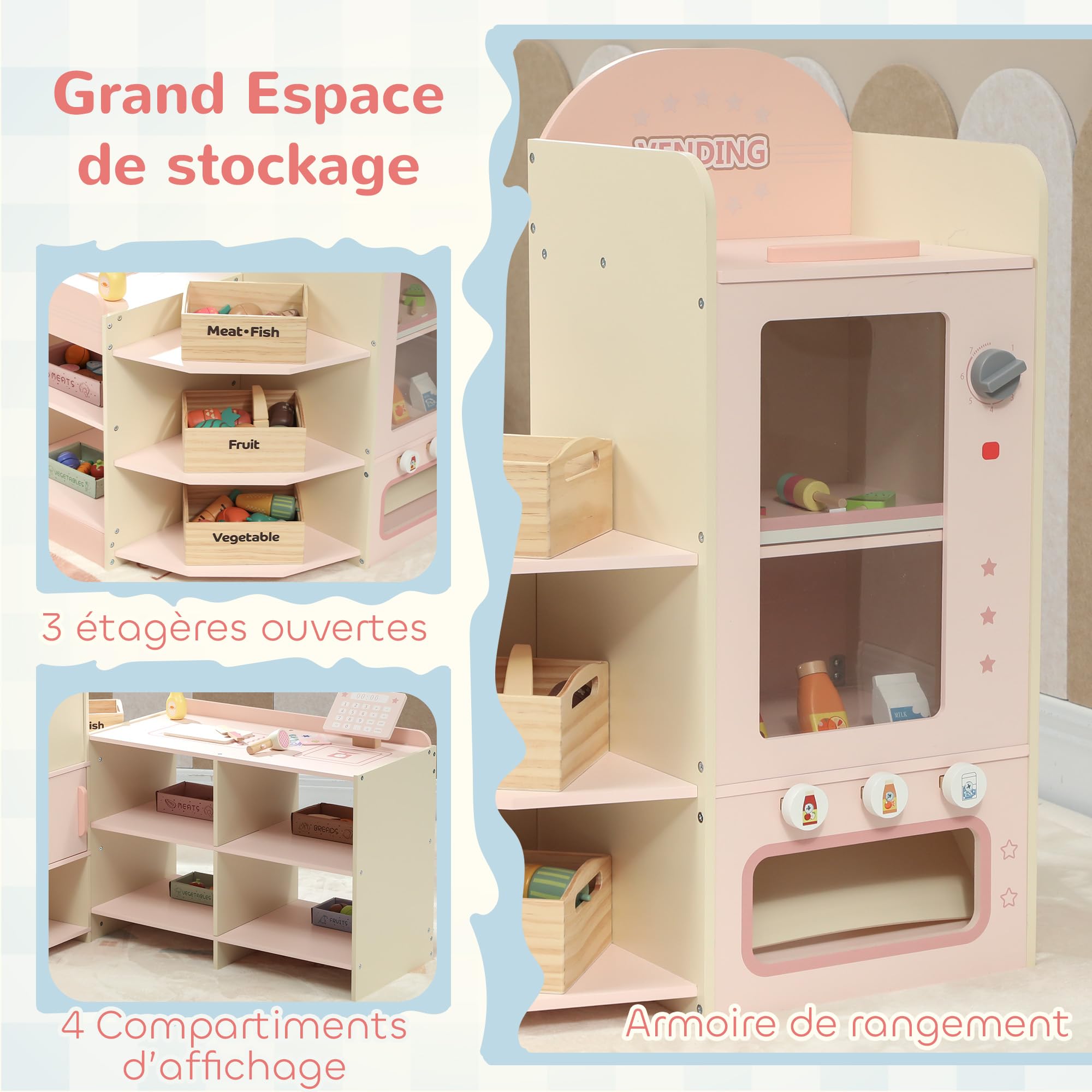 AIYAPLAY Supermercato Gioco per Bambini con registratore di Cassa 3+ Rosa
