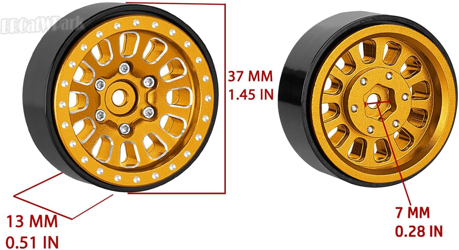 RC Wheel Rims for 1/18 TRX4M,1/24 SCX24 RC Crawler Car,4PCS RC 1.3 Beadlock Wheel Rims Aluminum Rings Deep Dish Wheel Rims,Yellow