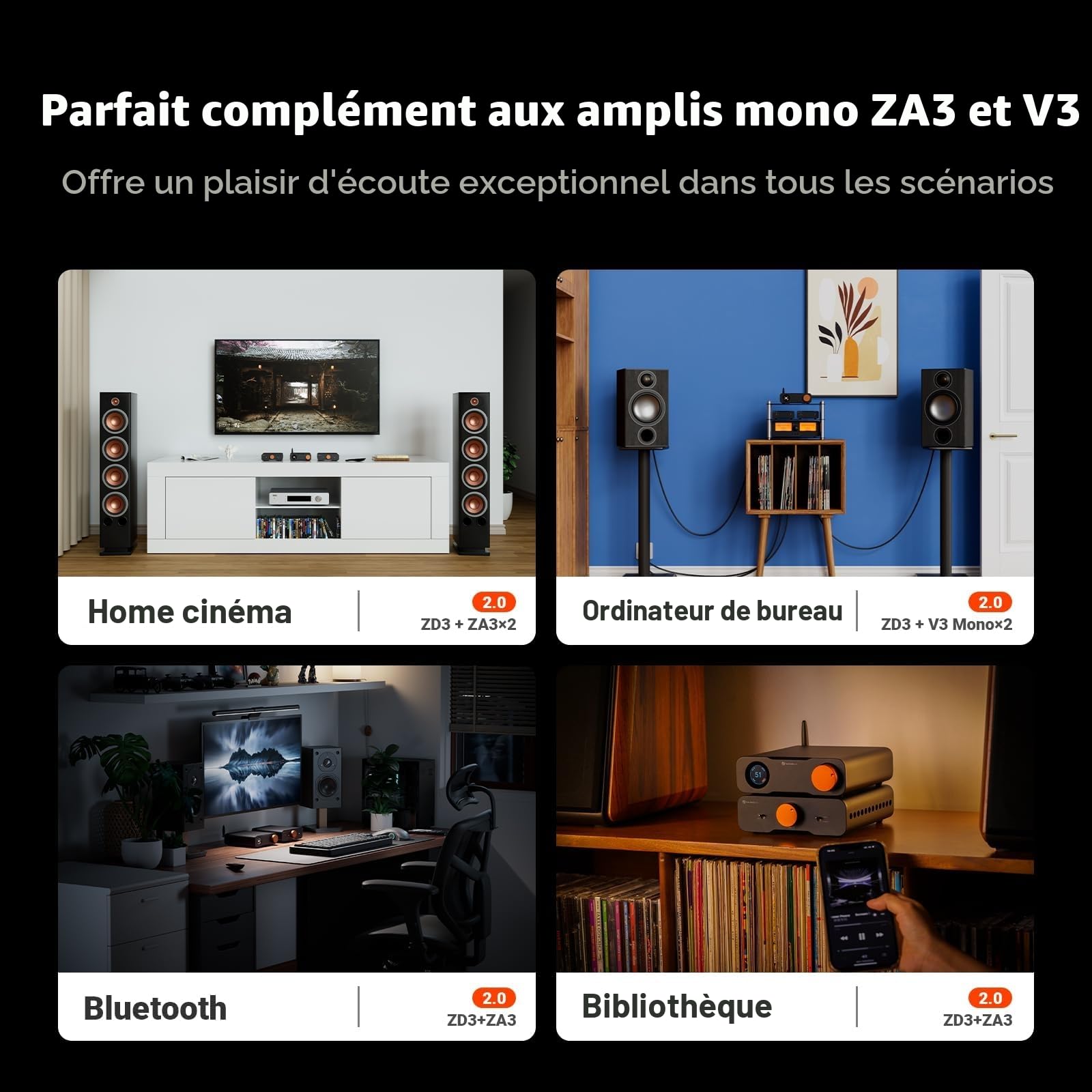 Fosi Audio ZD3 Préamplificateur de Bureau DAC Entièrement équilibré avec Amplificateur Stéréo Domestique ES9039Q2M, Bluetooth/USB/Optique/Coaxial/TV Entrée HDMI Arc, Sortie XLR/RCA avec Télécommande