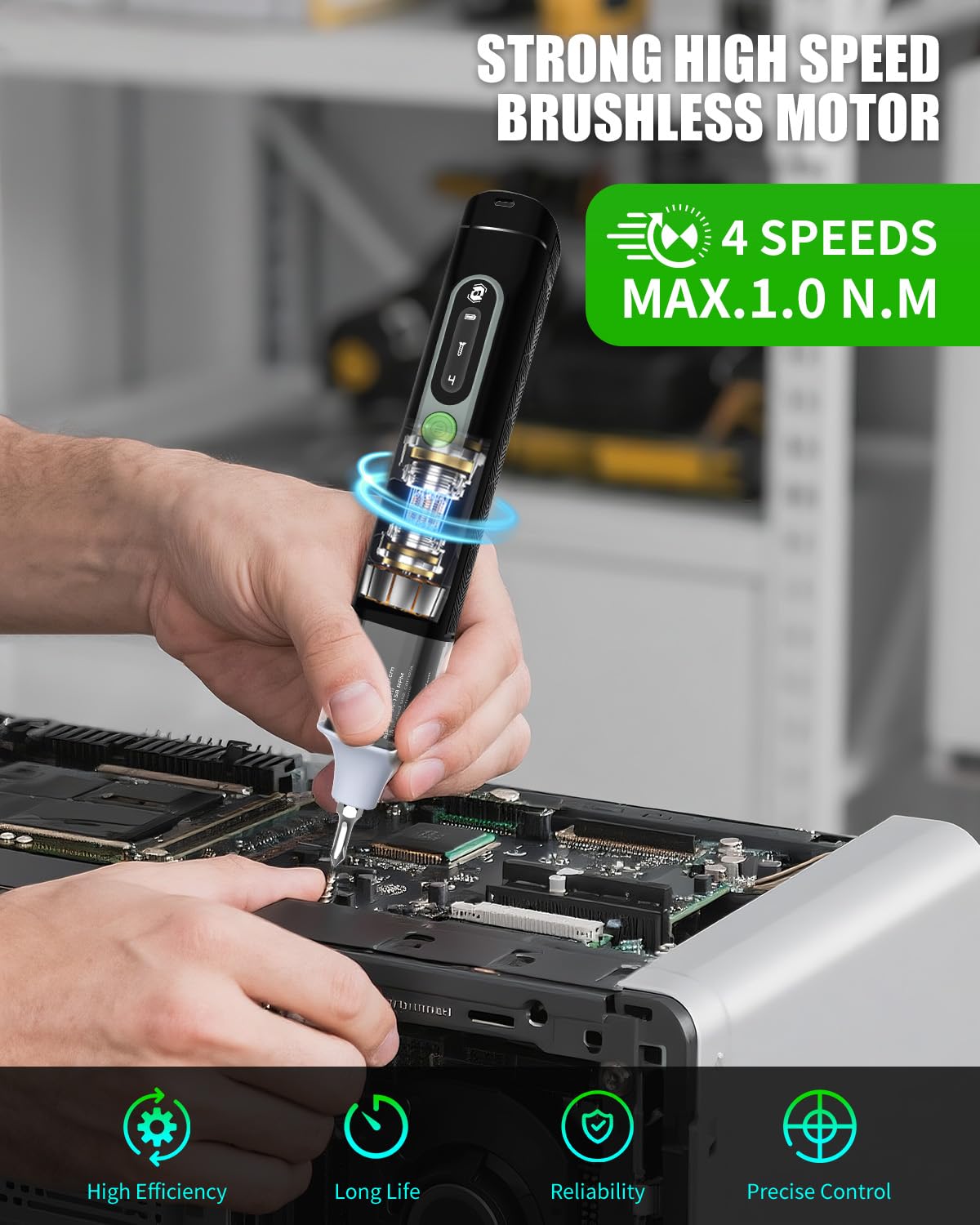 Destornillador eléctrico, juego de destornillador eléctrico mini 36 en 1, juego de destornillador de batería con bits H4, H6.3, 4 torques, 1500mAh, herramienta de reparación para teléfono móvil, gafas