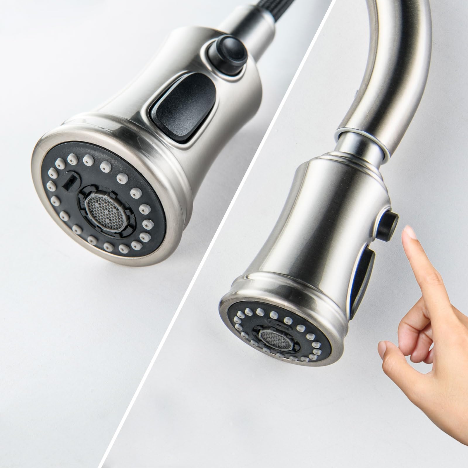 Wasserhahn Küche Vintage Brause Ausziehbar, Küchenarmatur mit 3 Strahlarten | Wasserhahn Armatur Küche LakeBayMZC Spültischarmatur 360° Drehung, 304 Edelstahl Gebürstet für Modernen Küchen Bad und Bar
