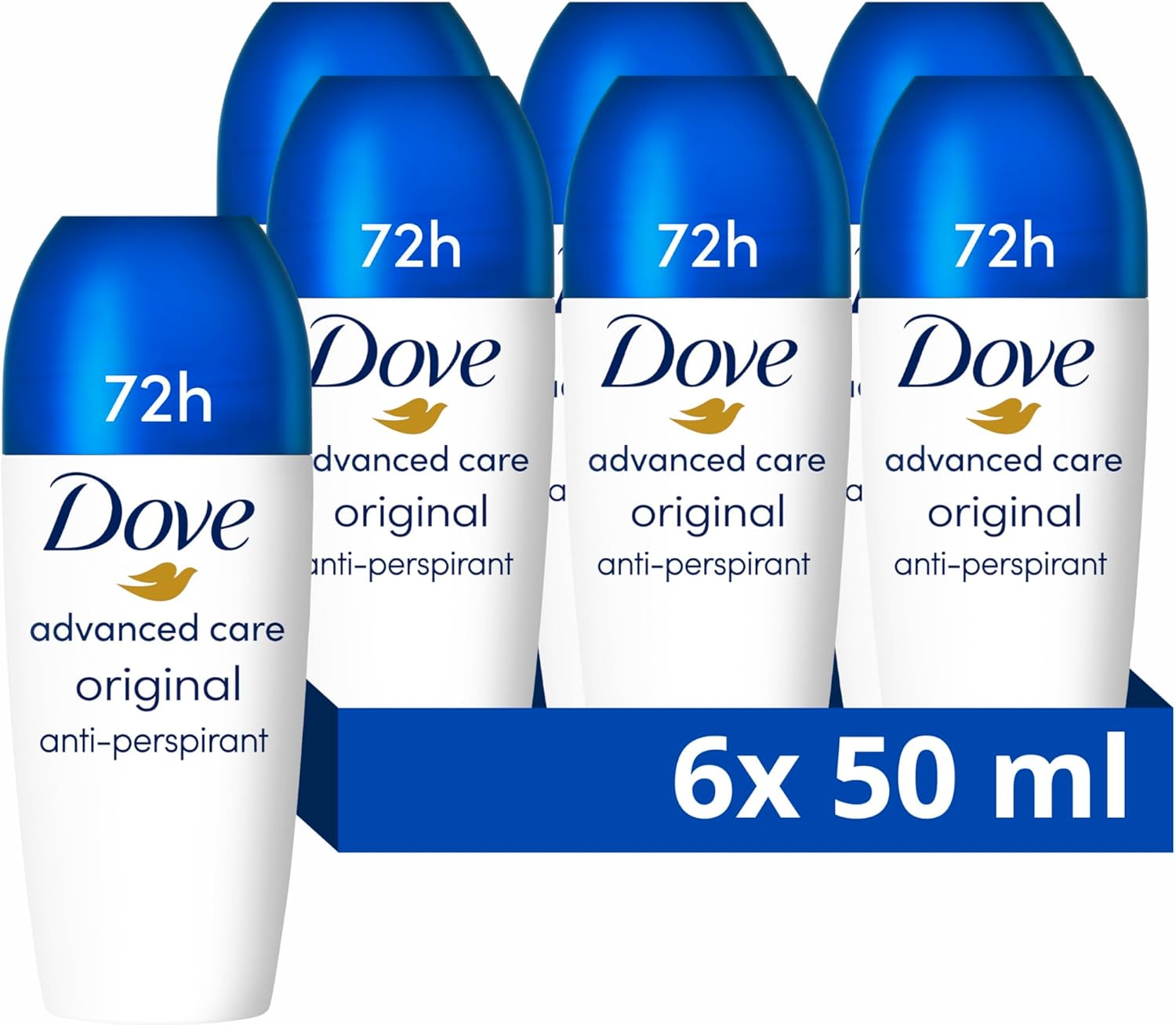 Dove Advanced Care Original Anti-perspirant Deodorant pack of 6 with Triple Moisturising technology roll-on for 48 hours of protection 50 ml Dove Advanced Care Original Anti-perspirant Deodorant pack of 6 with Triple Moisturising technology roll-on for 48 hours of protection 50 ml