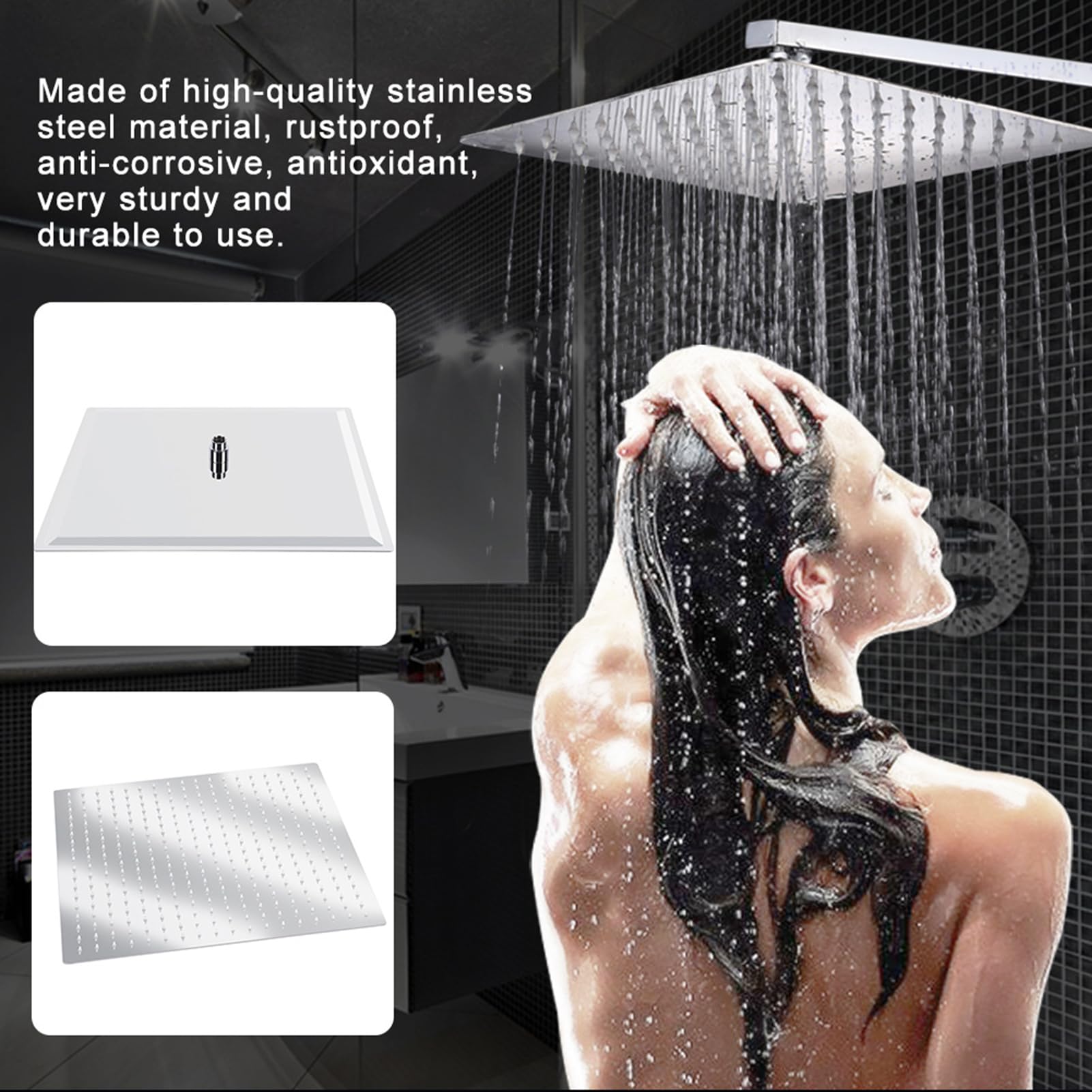 Fafeicy Cabezal de Ducha de Lluvia Cuadrada de 20 Pulgadas, Rociador de Ducha de Acero Inoxidable con Boquillas de Silicona, Moderno Accesorio de Baño de Gran Lluvia para el