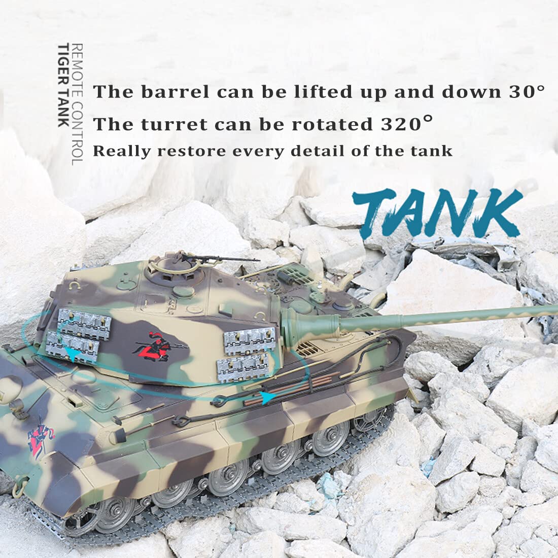 Kisss Telecomando tedesco Henschel Tiger King Battle Tank, 1:16 2.4G RC Modello di veicolo militare con luci e suoni per fan militari e adulti