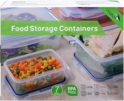 Miniatura 7 de Maturi Juego de 7 recipientes de almacenamiento de alimentos con tapas herméticas, sin BPA, 0.12L-3.8L
