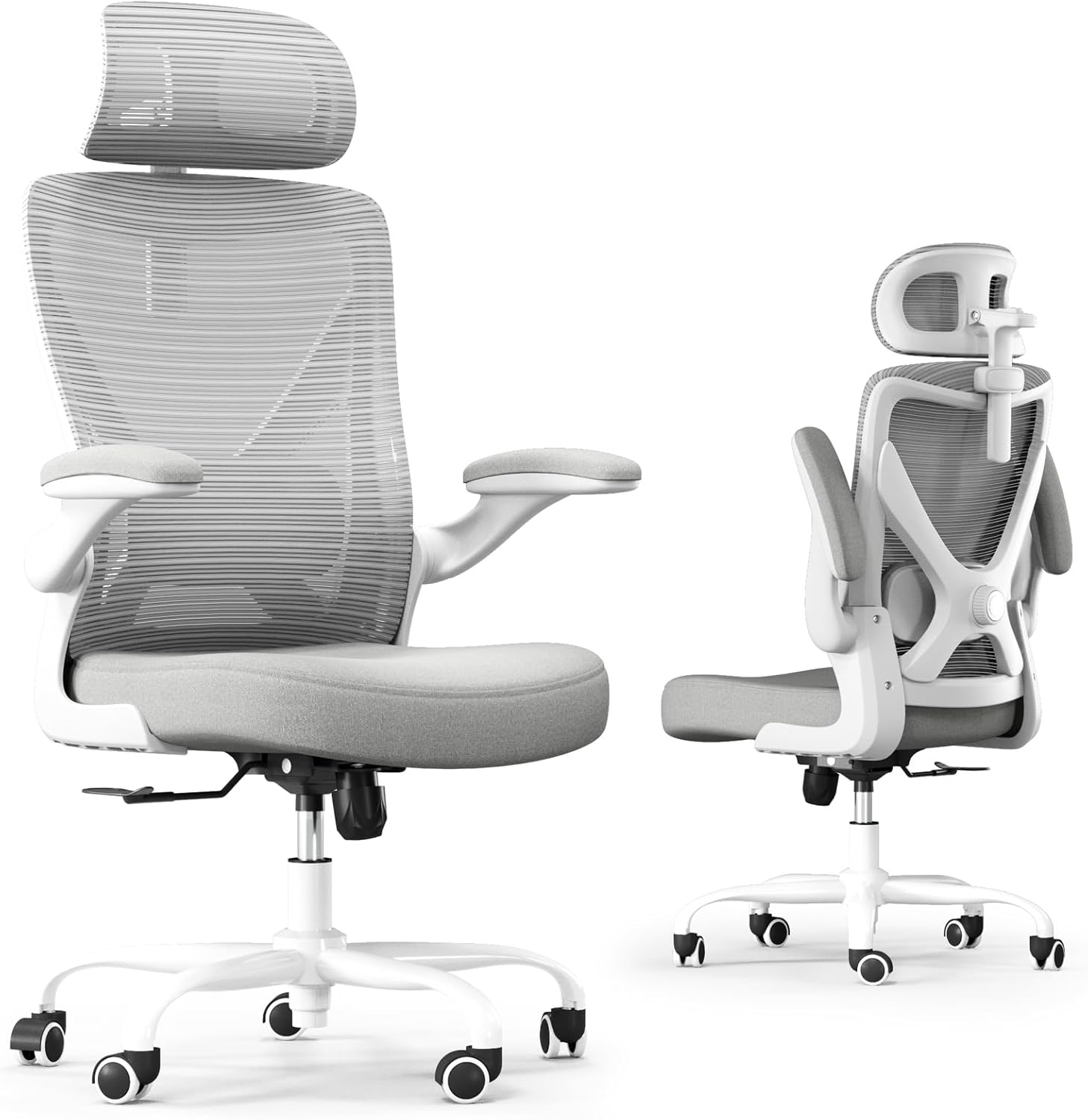 Ergonomic Office Chair – X-Shaped Computer Desk Chair Comfy, Gaming Chair, Office Chair with Lumbar Support, Mesh Office Chairs with Headrests, Desk Chair for Long Hours (White Grey)