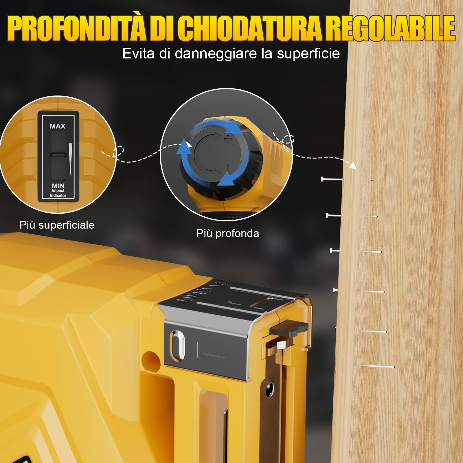 3-In-1 Pistola Sparachiodi a Batteria - 21V Chiodatrice Elettrica con 2 Batterie da 2,0 Ah, Graffettatrice inclusa con 1000 Chiodi 18GA, 1000 Graffe Typ 140 e 1000 Graffe Typ 53 per Legno