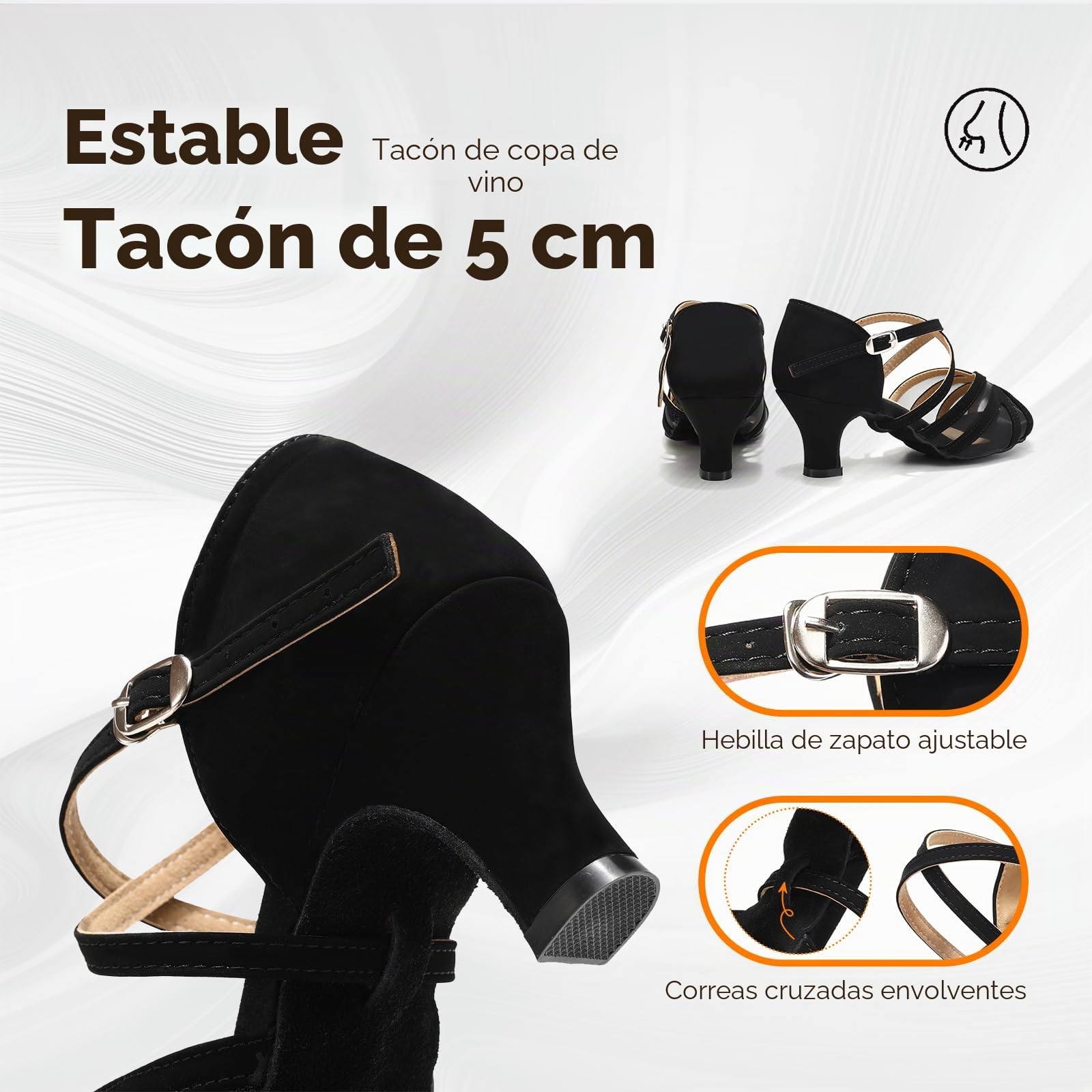 Zapatos de Baile Latino de Salon Mujer Cómodos de Tacon 5cm