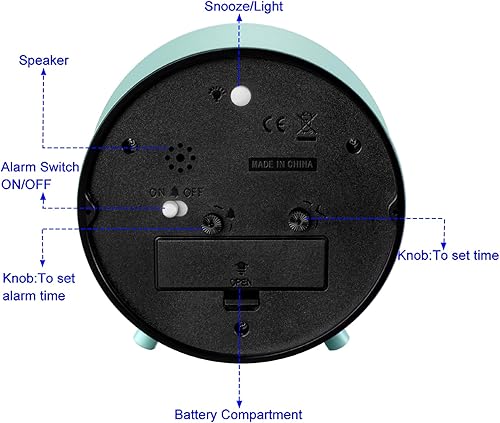 Miniatura 6 de Reloj despertador analógico retro antiguo de 4.5 pulgadas, pequeño reloj silencioso de mesita de noche con luz manual, funciona con pilas,