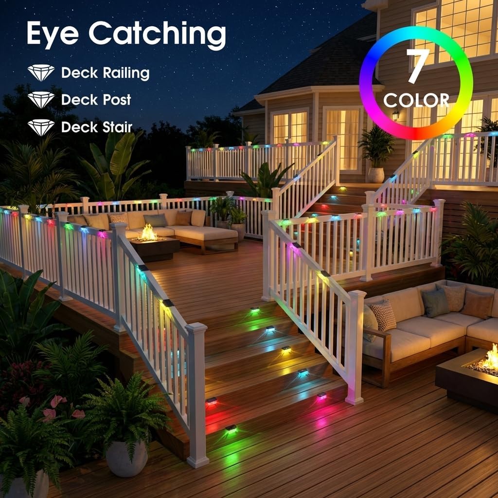 Eyrosa Solar Deck Lights 12 Pack, Solar Lights Outdoor Waterproof for Outside, Stairs, Step, Fence, Yard, Garden, Patio, Pool, Railing (Color Changing)
