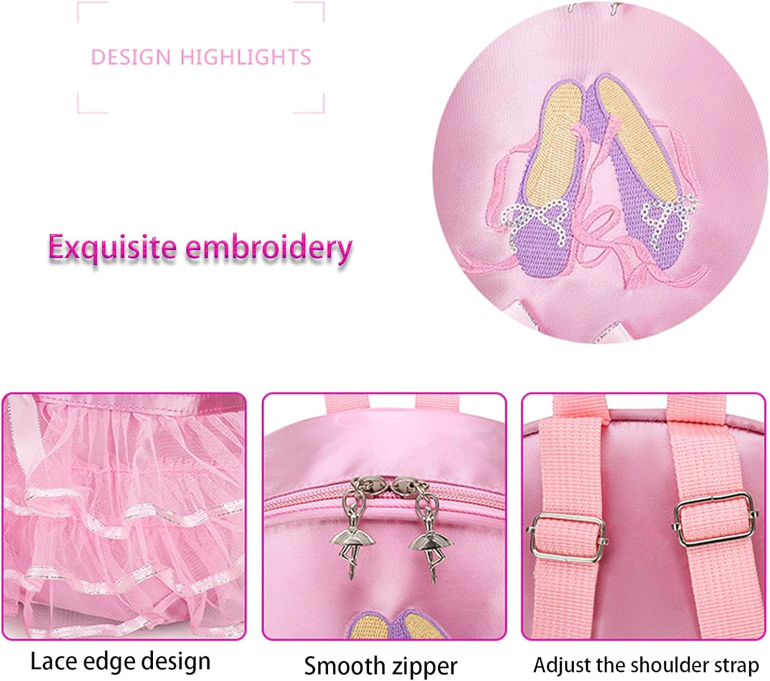 Yitengteng Princess Ballerina Backpack Dance Bag for Toddler Girls Nylon Backpack (Pink dance shoes) - Image 4