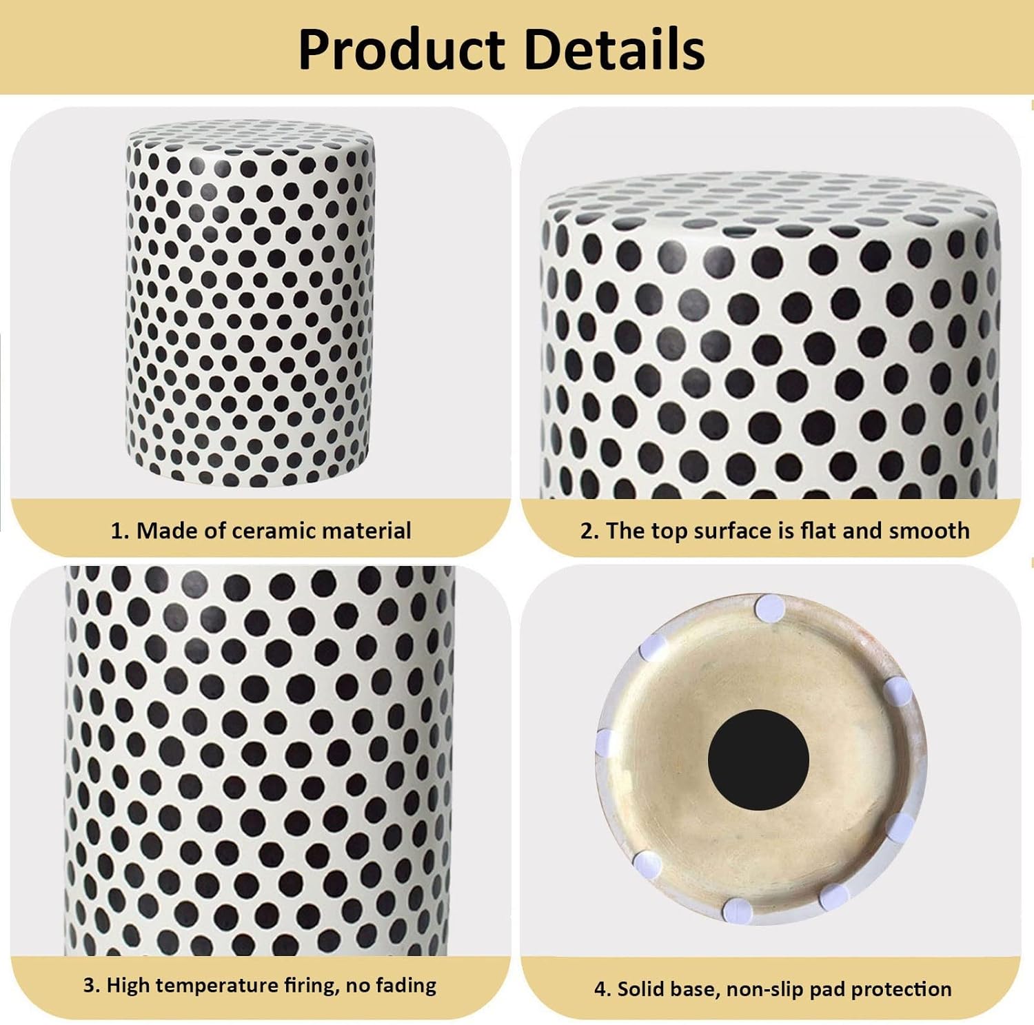 Decorative Ceramic Garden Stool, Glazed Black and White Mottled Mushroom Stool for Changing Shoes, Suitable for Outdoor Garden, Living Room, Terrace, Etc. (Color : B)