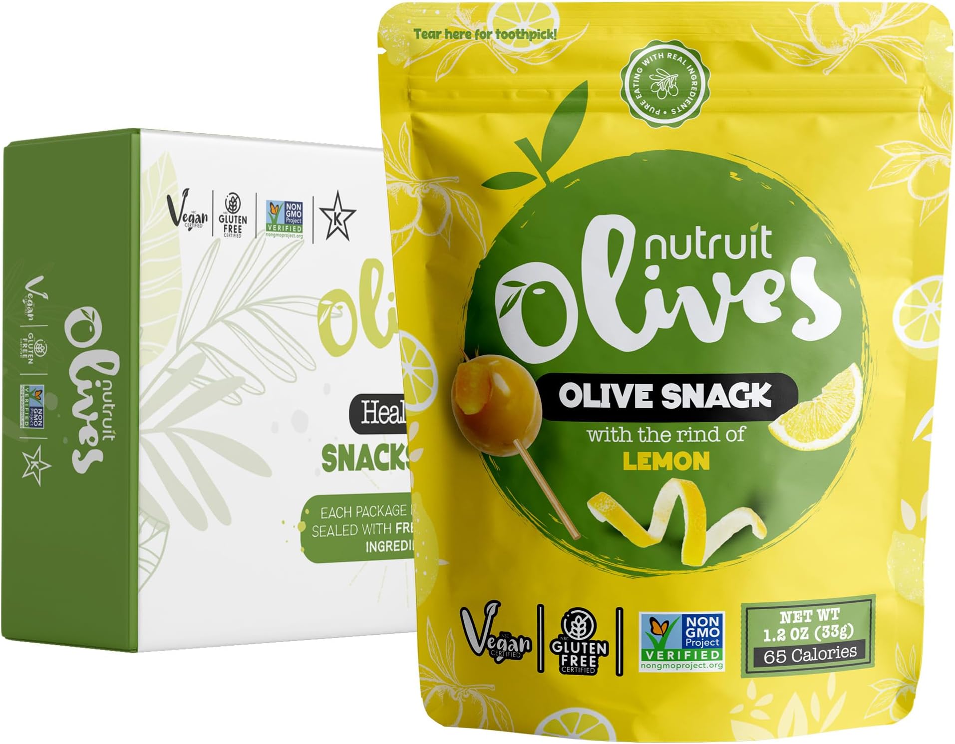 Nutruit Olipop Snacks Pitted Olives with Toothpick 1.2oz (Pack of 20)… (Lemon)