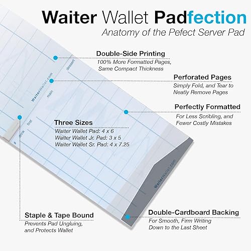 Miniatura 17 de Waiter Wallet Jr. Pads Paquete de 12 blocs de notas de invitados Bloc de notas perforado y grapado de doble cara para servidor de restaurante