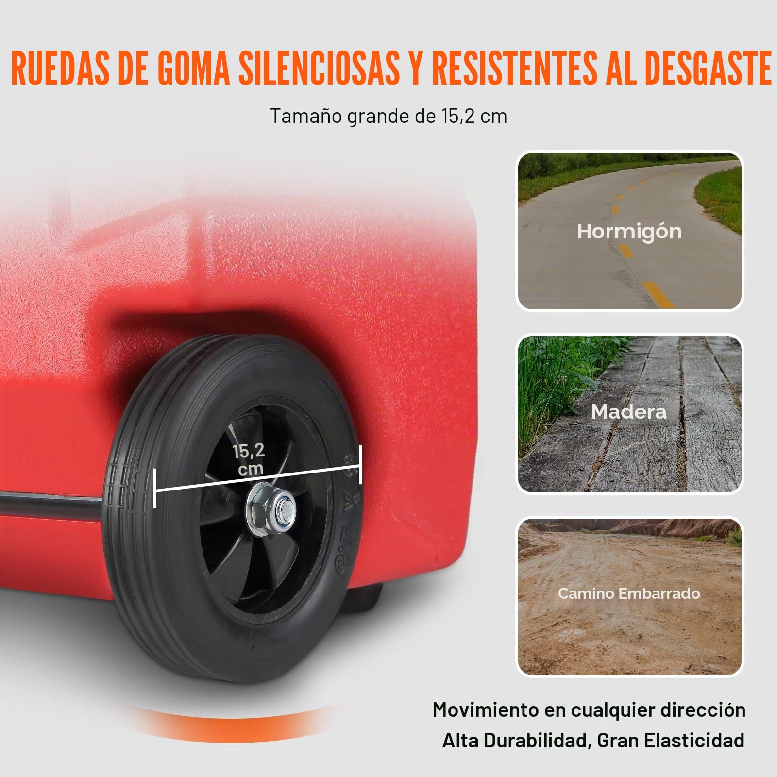 VEVOR Tanque de Combustible Portátil con Ruedas 16 Gal 60L Bidón de Gasolina 7,8L/min con Bomba Manual, Transferencia de Combustible para Gasolina, Diesel, Aceite, Máquina, Cortacésped, Coche, Tractor