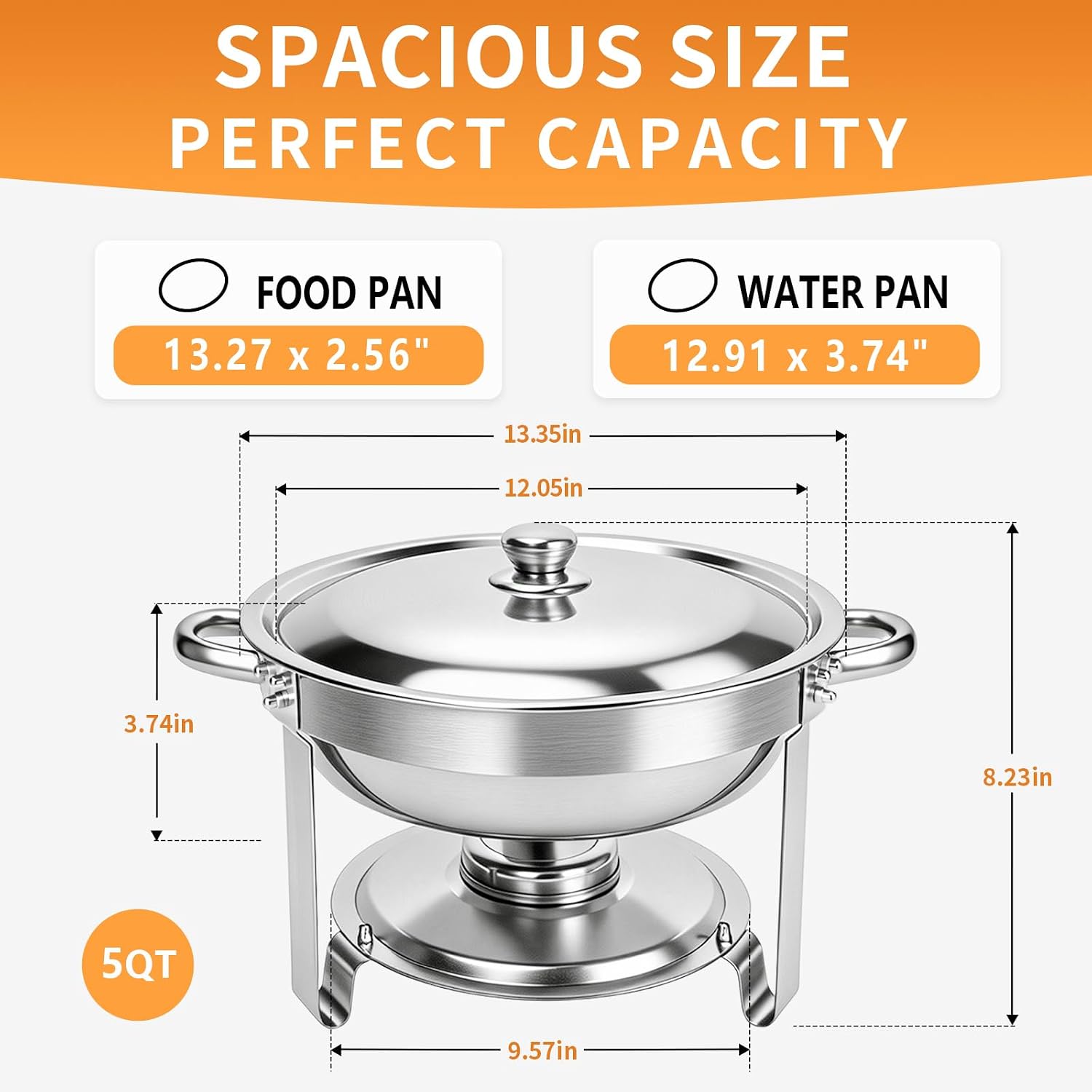 Round Chafing Dishes for Buffet, 5QT Small Chafing Dish