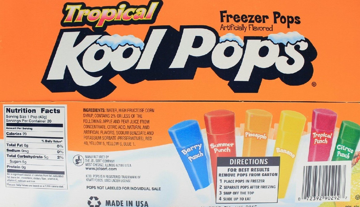 Kool Pops Freezer Bars Tropical Flavor Box of 20 - 1.5 Oz Pops((3Pack)- 60 Pops Total.
