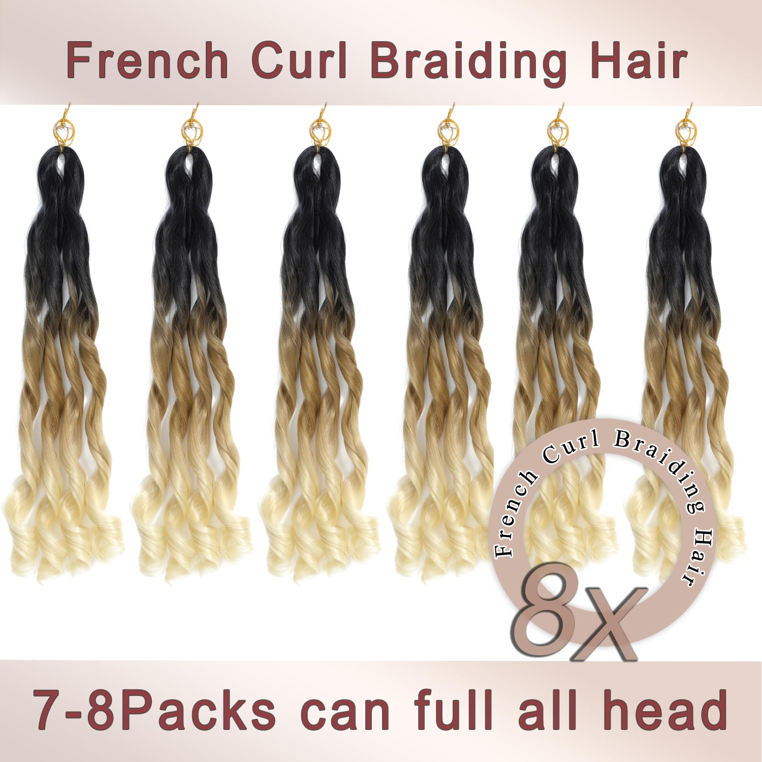French Curl Braided 22 Inch Crochet Extensions, 8 Packs (1B/27/613), 22 Inch (Pack of 8) - Image 4