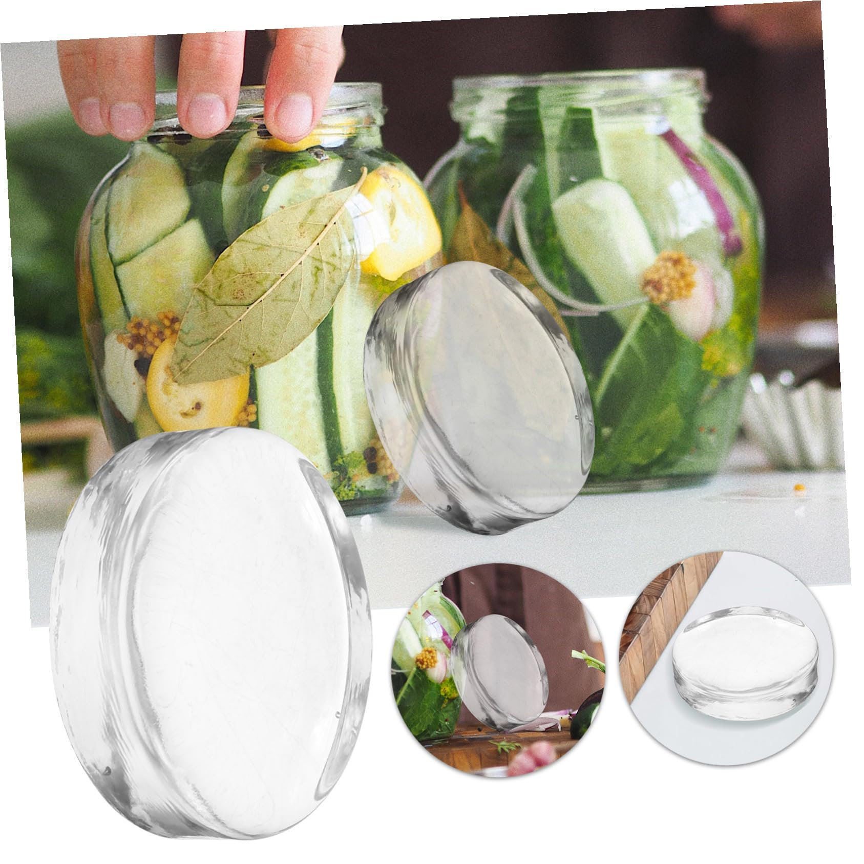 TOYANDONA Fermentiergewichte Klein aus Glas Runde Gewichte für Einmachgläser mit Deckel zum Fermentieren von Gemüse und Gurkengläsern
