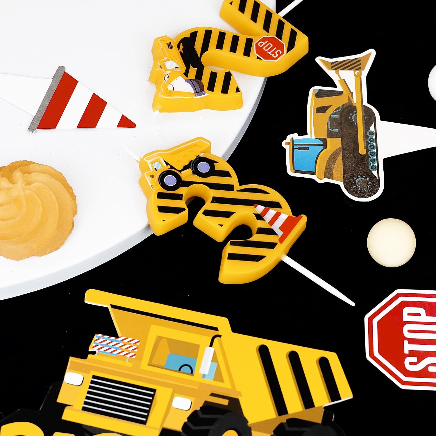 Construction Birthday Candle Yellow and Black Stripes Cake Topper Number 3