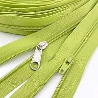 Zíperes a granel de 9,5 metros com zíper #3 de bobina de nylon por jarda com 15 peças de fechos de zíper e 10 puxadores prateados para bolsas de artesanato de costura (#3 verde fresco)