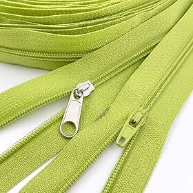 Zíperes a granel de 9,5 metros com zíper #3 de bobina de nylon por jarda com 15 peças de fechos de zíper e 10 puxadores prateados para bolsas de artesanato de costura (#3 verde fresco)