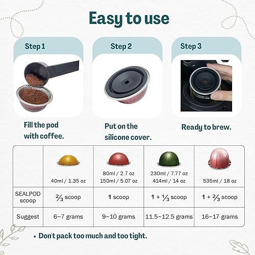 Miniatura 3 de SEALPOD - Fundas reutilizables para cápsulas de café Nespresso Vertuo, tapas de silicona de grado alimenticio, tapas recargables, compatibles con