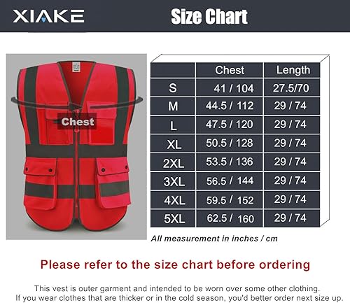 Miniatura 3 de XIAKE Chaleco de seguridad reflectante de alta visibilidad con múltiples bolsillos clase 2 para hombres y mujeres, chaleco de construcción de