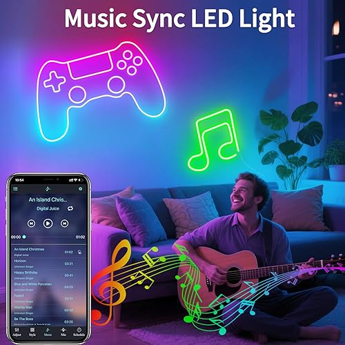 Miniatura 3 de Cuerda de luz de neón, tira de luces LED RGB de 10 pies con control de aplicación, sincronización de música de 5 V, cuerda de luces LED de neón