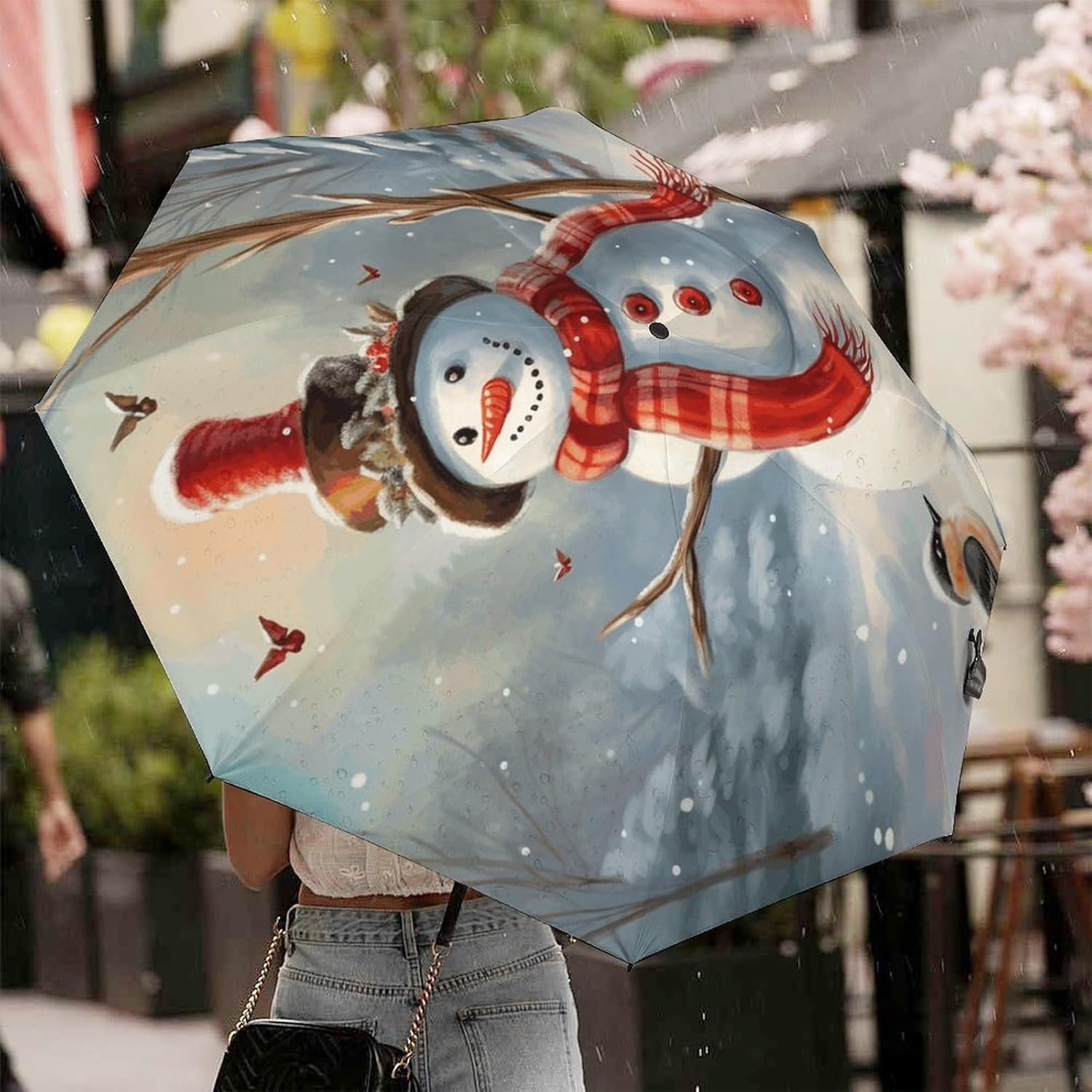 Snowman Christmas Umbrella Extra Large Folding, Travel Umbrella Windproof, Compact, Golf Umbrella With Unique Patterns, Fashionable And Beautiful for Men And Women.