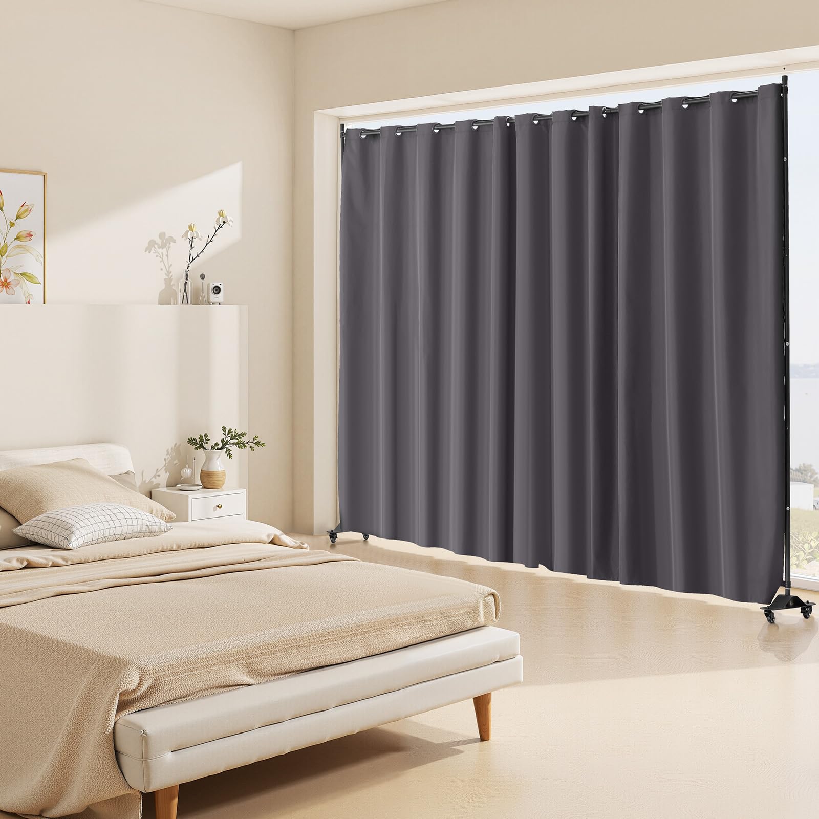 VEVOR Divisorio per Ambienti, Pannello Divisorio Portatile con Ruote, Supporto per Tende, Divisorio Indipendente, Schermo per Privacy per Ufficio, Camera da Letto, Sala da Pranzo, Grigio