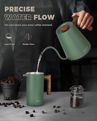 Miniatura 6 de POLIVIAR - Hervidor eléctrico de cuello de cisne, 1350 W, mango de madera, hervidor eléctrico de 34 onzas para café y té, interior de acero