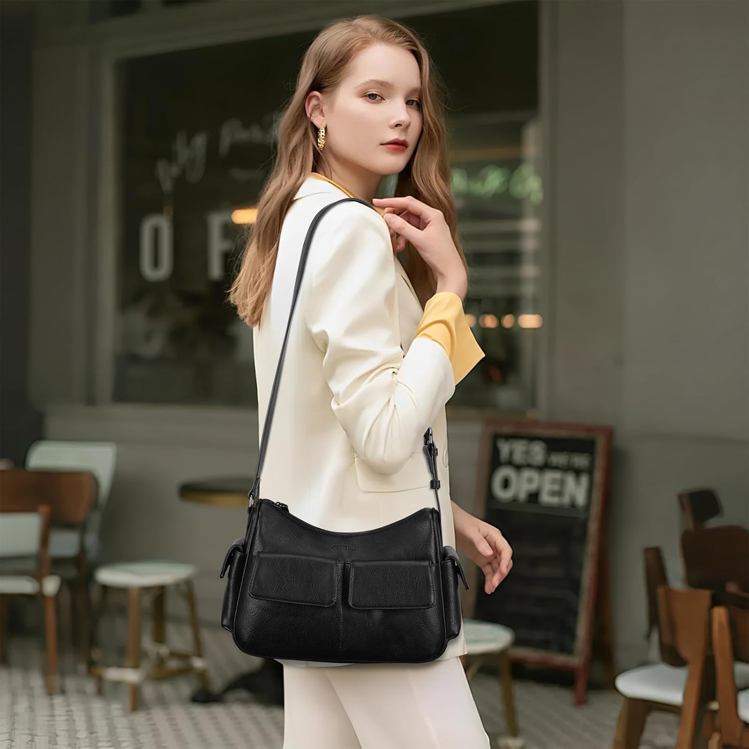 APHISON Shoulder Bag for Women, Vegan Leather Purses Bags for Ladies Trendy, Multi Pockets Handbags