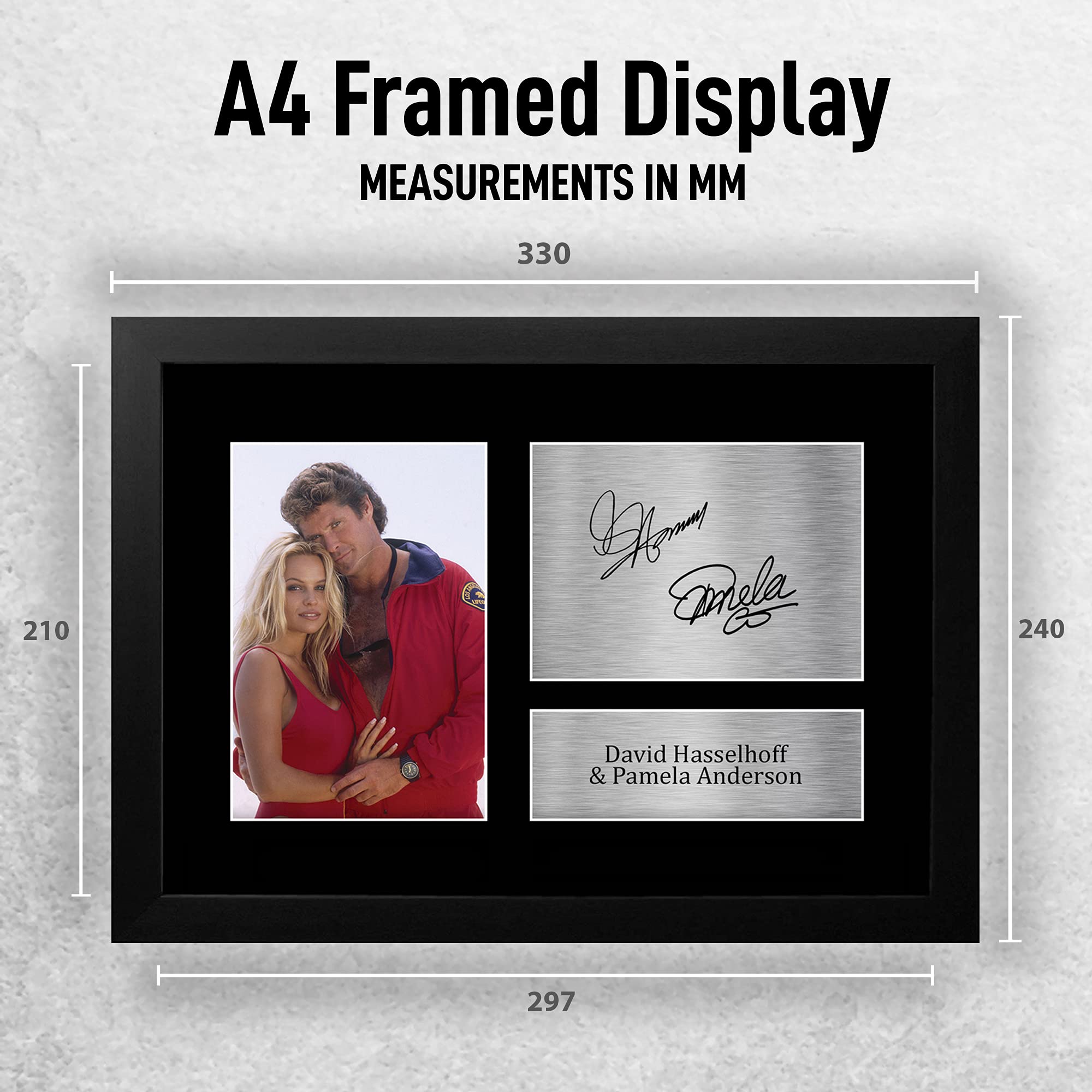 Stampa Autografa A4 David Hasselhoff & Pamela Anderson Baywatch - Display Su Cartoncino Nero, Idea Regalo Per Fan