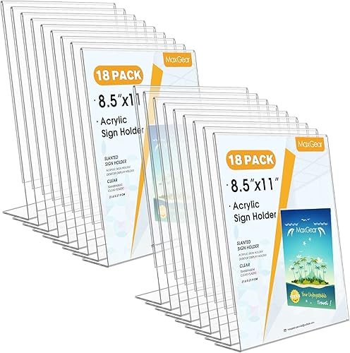 Vista 11 de MaxGear Paquete de 6 soportes acrílicos para letreros de 8.5 x 11, soporte de papel de plástico con parte trasera inclinada vertical, marcos