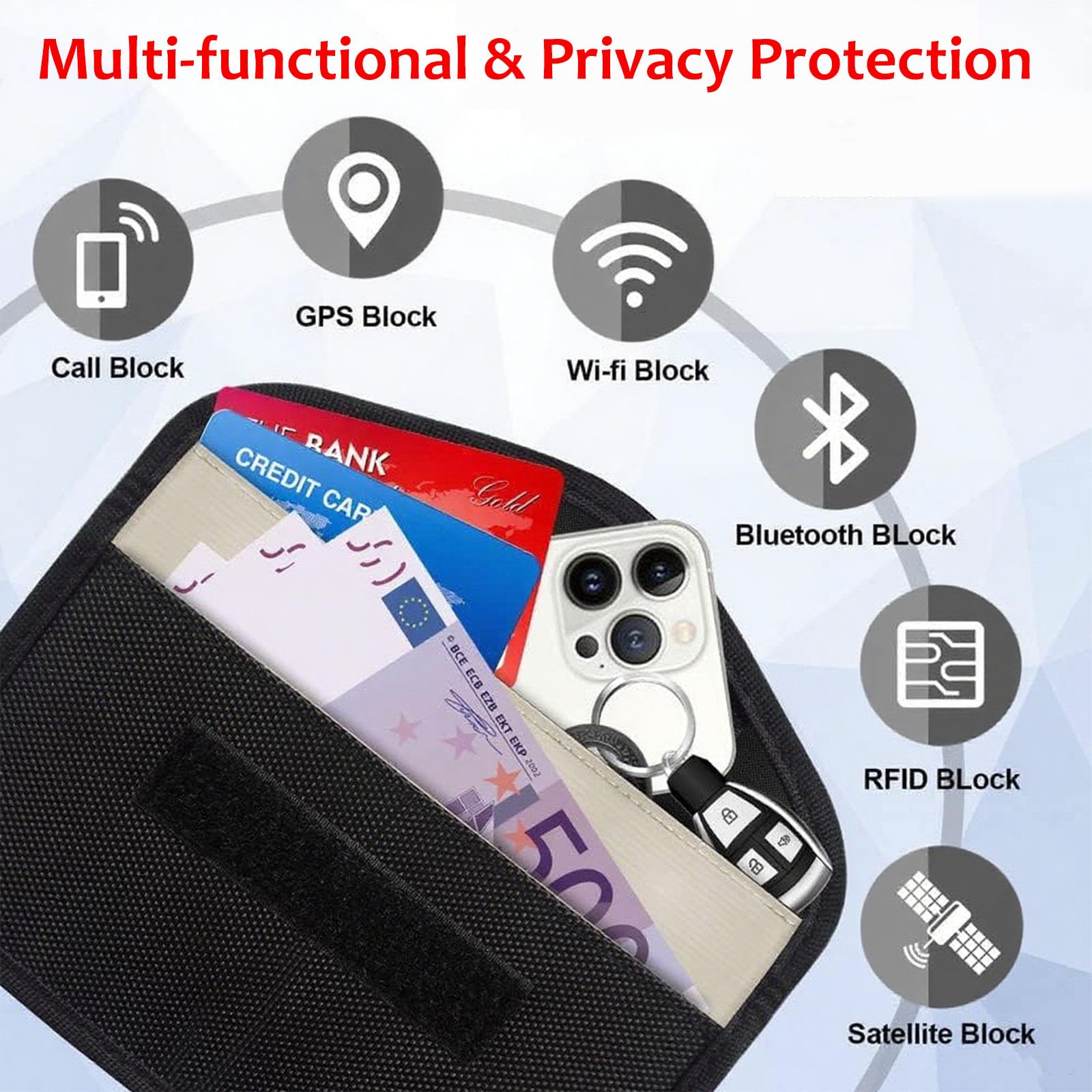 Sac Faraday Anti RFID - Bloqueur Signal Pour Clé Voiture, Téléphone - Tissu Fibre De Carbone - Dimensions 19x10 Cm - 2