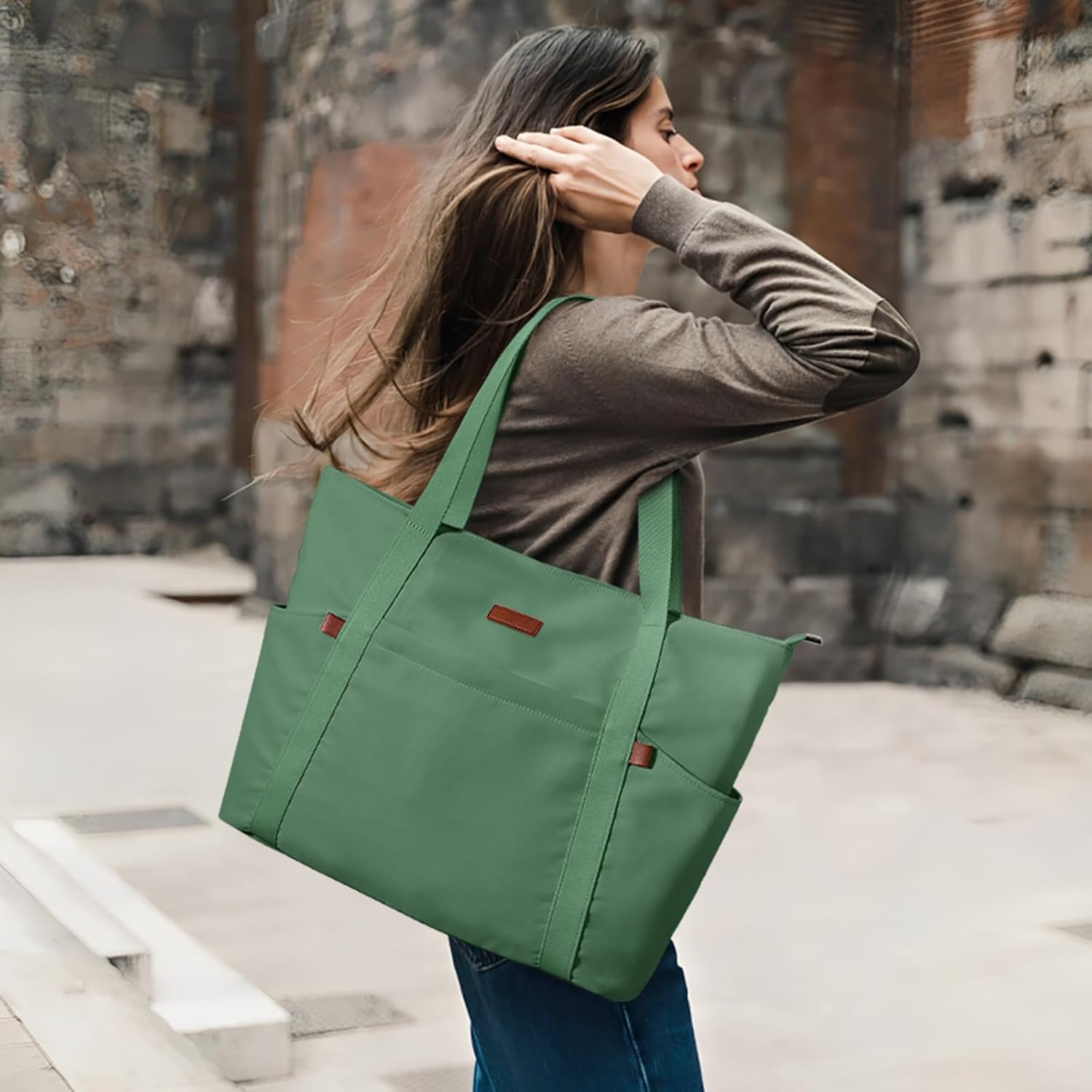 Handbags for Women Large Capacity Tote Bag with Zipper and Multi-Pockets Lightweight Waterproof Nylon Shoulder Bag - Image 2