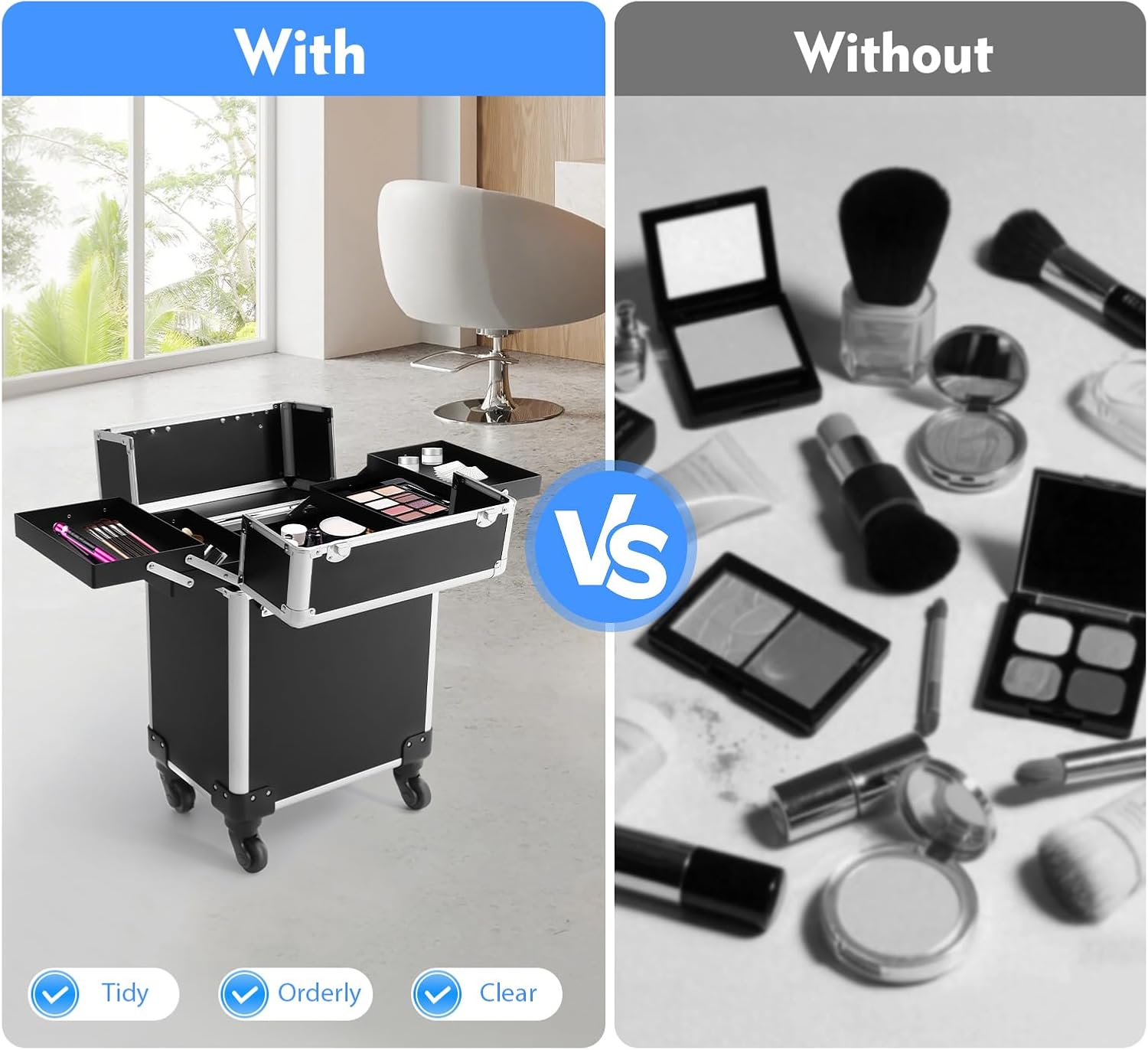 Multifunctional Rolling Makeup Train Case, Large Capacity Travel Trolley Case with Lock, Mobile Tool Organizer Storage Case with Universal Wheels, Load Capacity 110 lbs, for Hairdressing Nail Beauty