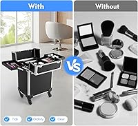 Vista 8 de Estuche profesional de tren de maquillaje rodante, estuches de aleación de aluminio con llaves y ruedas giratorias, estuche portátil de peluquería