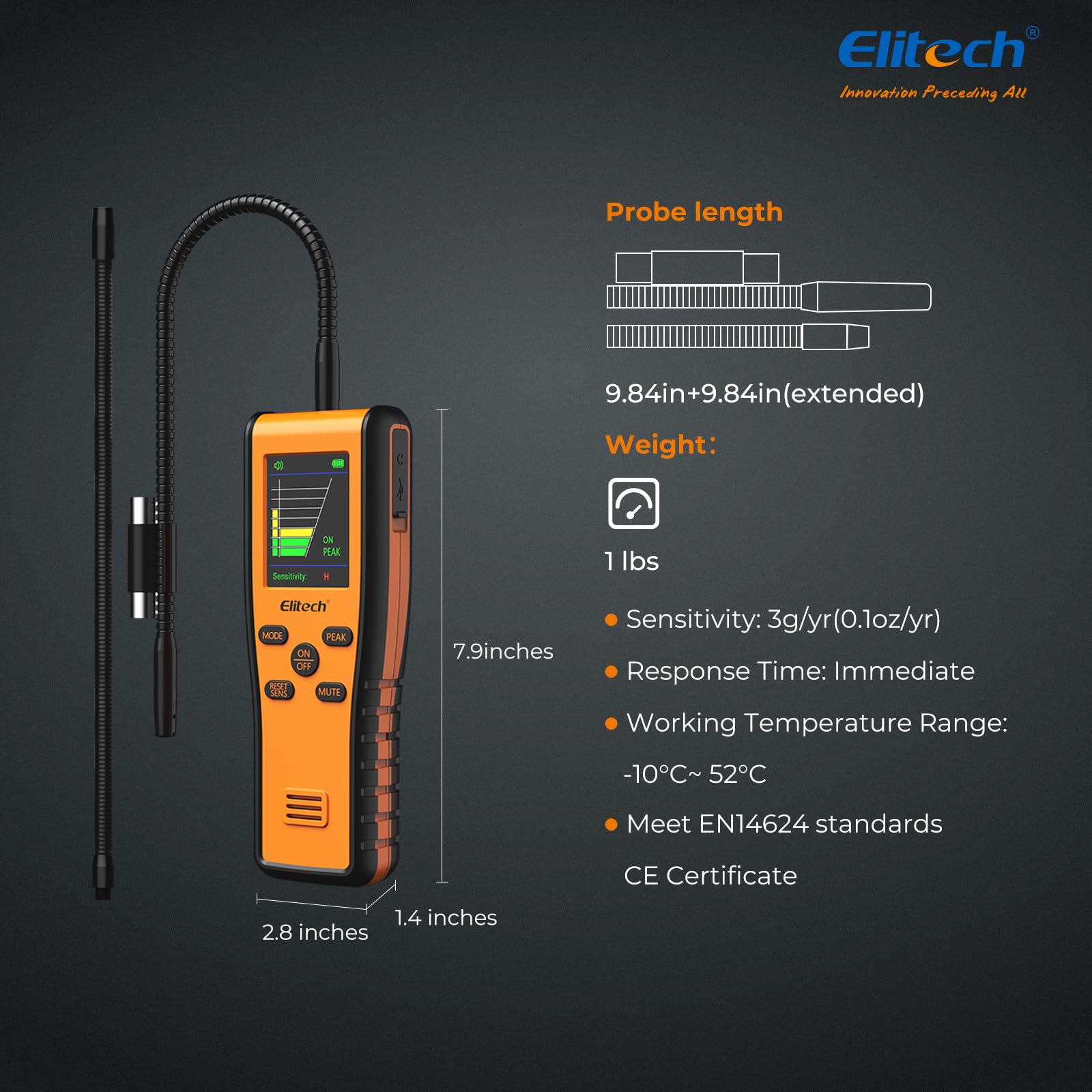 Detector de Fugas de refrigerante Elitech IR-200 2 en 1 Probador de Alta sensibilidad con Sensor Dual de diodo infrarrojo y calentado Vida útil de 10 años