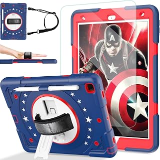 BMOUO iPad 9th/8th/7th Generation Case, iPad 10.2 Case - with Tempered Glass Screen Protector, 360 Rotating Stand, Shoulder Handle Strap & Pencil Holder Kids Case for iPad 10.2” 2021/2020/2019, Blue
