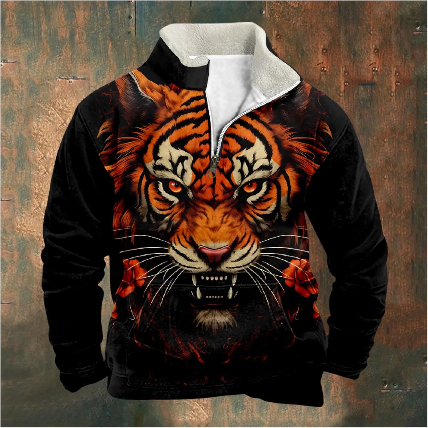 MARSVOVO Quarter Zip Sweatshirt Men Fashion Zip Up Vintage Western Cowboy Polo Pullover Long Sleeve Fall Graphic Tops - Image 4