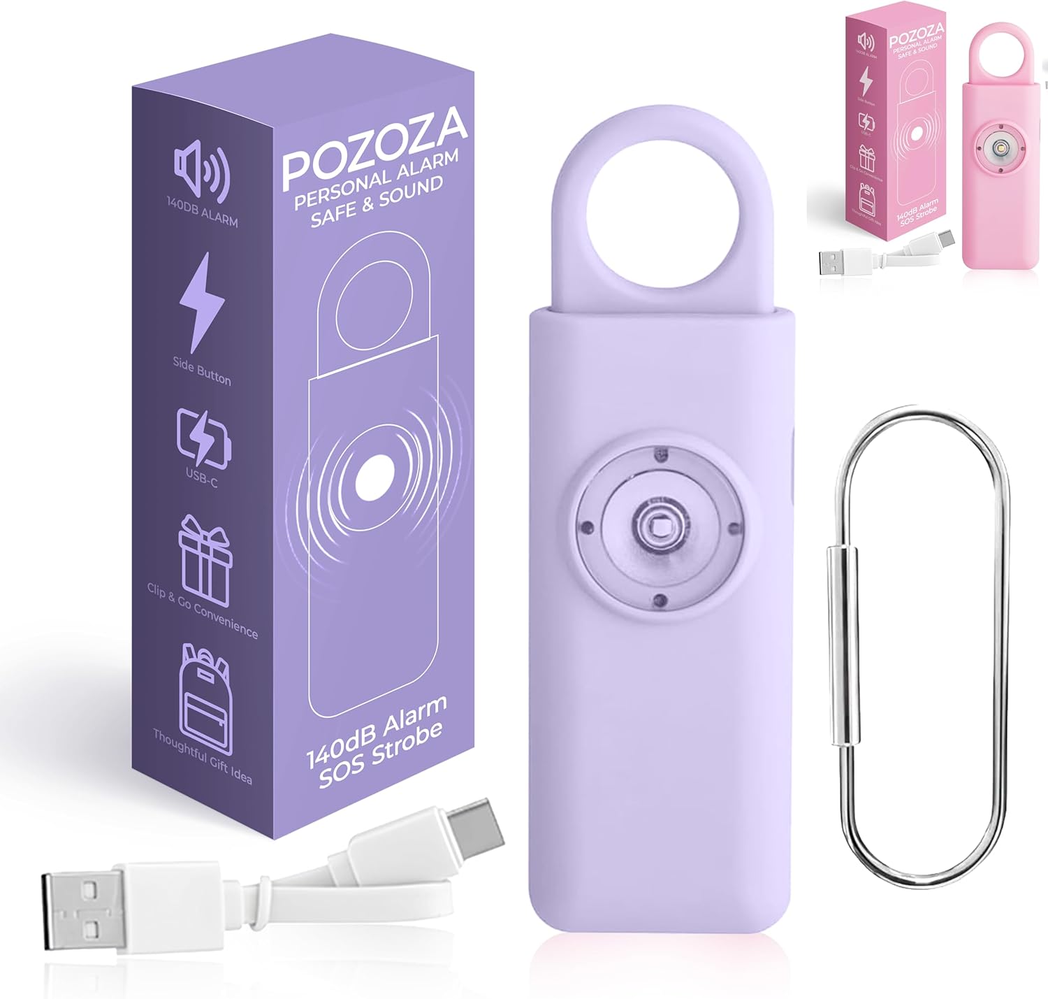 140dB Loudest USB-C Rechargeable Private Alarm Keychain for Ladies – Low Battery Indicator, Strobe Mild & Panic Button for Self Protection Weapons, Seniors & Journey Security Necessities (Violet)