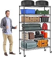 Vista 1 de Estantes de almacenamiento de 6 niveles con ruedas, estantería de metal resistente, capacidad de 2100 libras, estantería de garaje, estantes