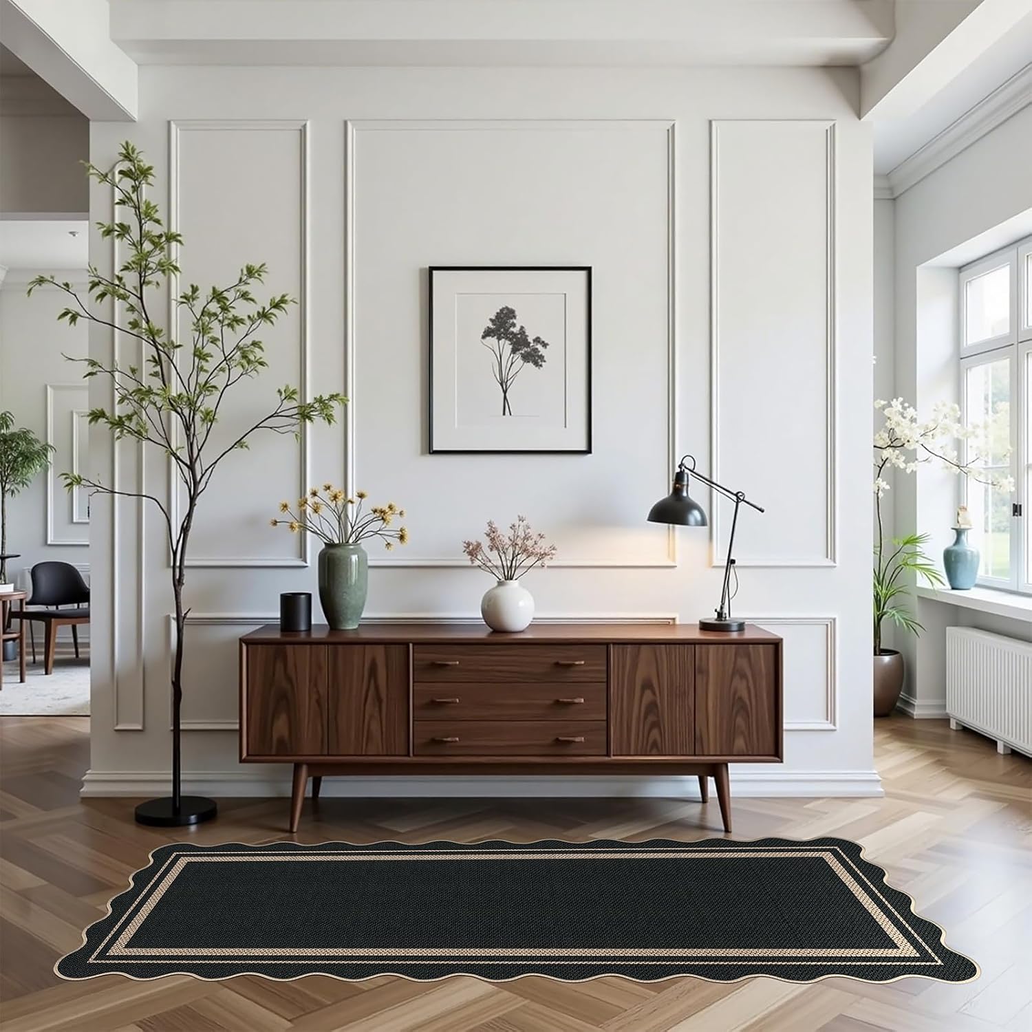 Easy Jute Runner Rug 2x6, Black Indoor Outdoor Carpet, Washable Non-Slip Floor Mat for Entryway Hallway Kitchen Porch