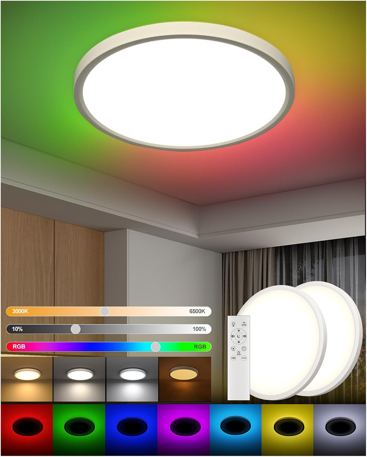 DetarZinLED 2 Diameter 30 cm and 2.5 cm Flat LED Ceiling Light Round [Pack of 2] - Ceiling Light 24 W 2640 LM IP44 Waterproof Bathroom Lamp Kitchen Lamp Neutral White for Kitchen Bathroom Bedroom Hallway Cellar [Energy Class E]